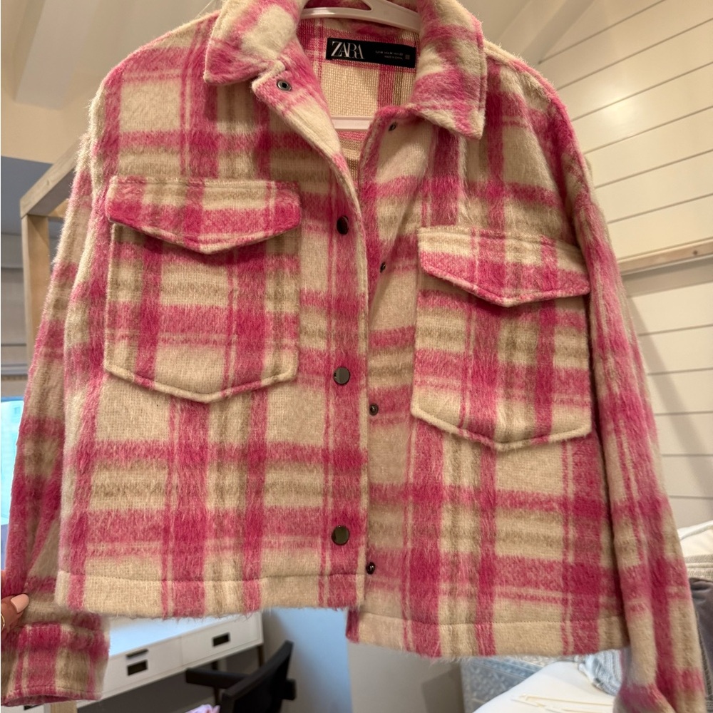Zara Pink and Cream Plaid Jacket - Picture 2 of 4